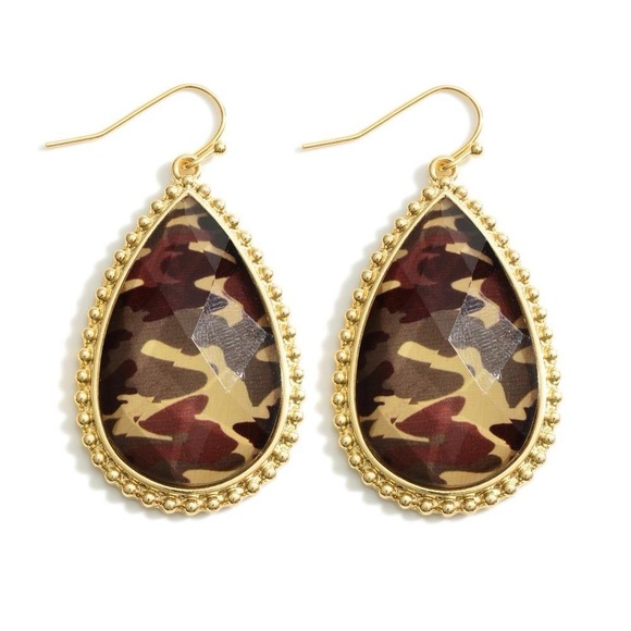 Gold Camouflage Teardrop Earrings - Picture 1 of 1